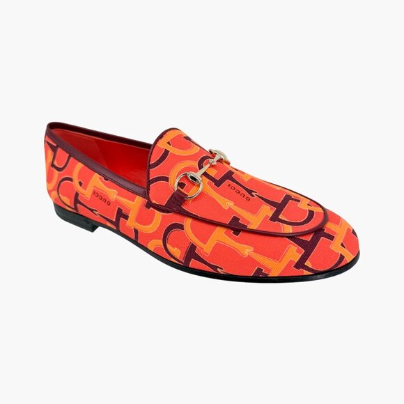 Gucci Jordaan Orange Canvas Horsebit Loafers Flat Shoes Size 38 US 8 Women's - Picture 10 of 15